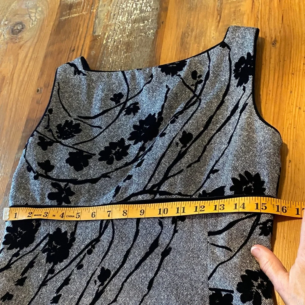 Wool silk blend midi dress with floral velvet burnout black gray sleeveless - Picture 11 of 15